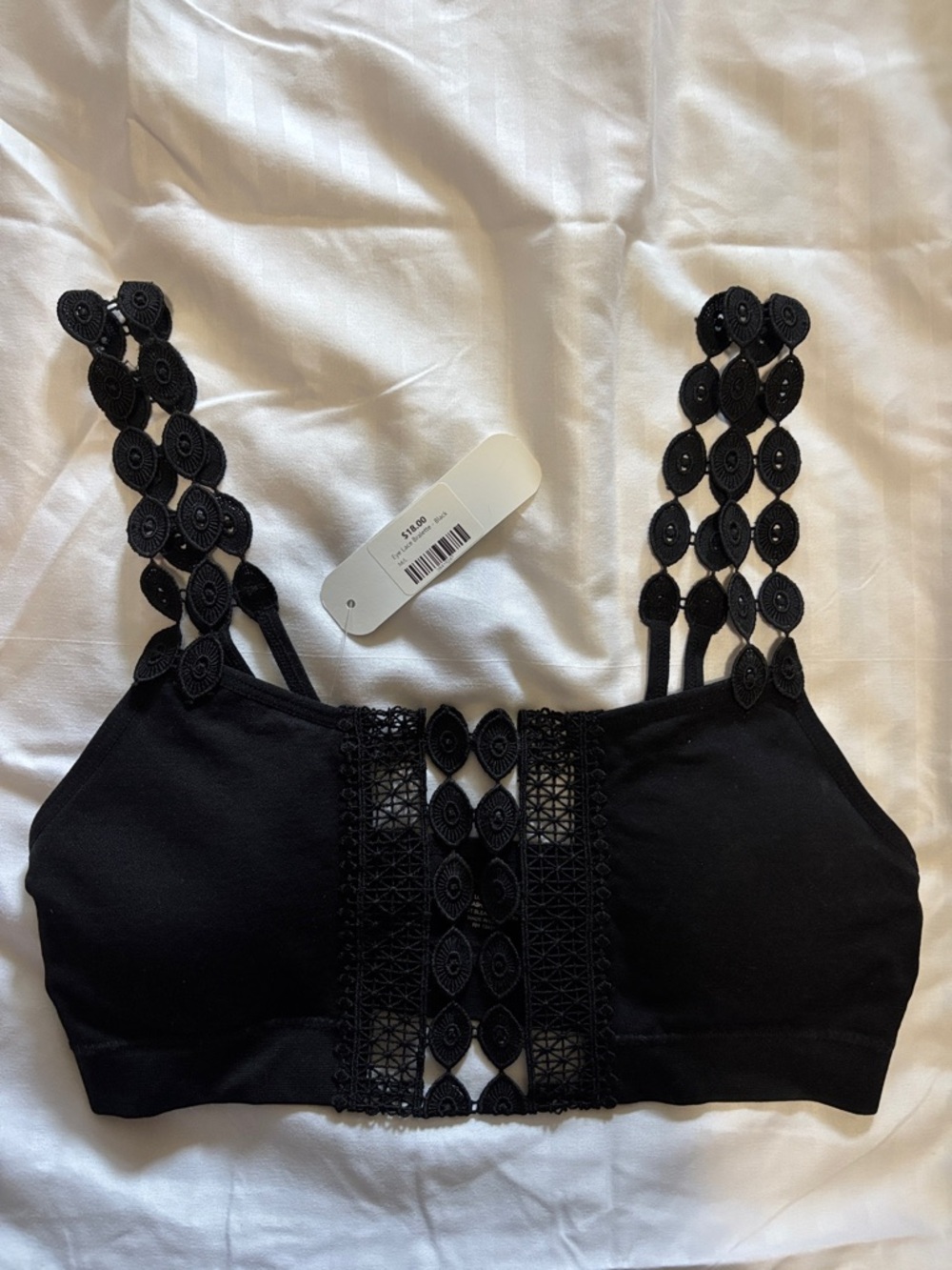Lace Trim Black Bralette with Decorative Straps (M/L)